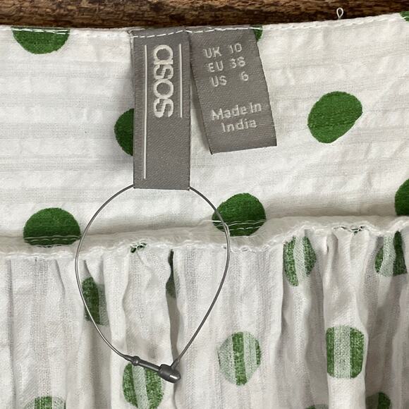 NEW ASOS Babydoll Peplum Tank Top White Green Polka Dot Size 6 - Picture 6 of 8